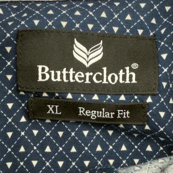 Butter cloth Men's XL Regular Fit Blue Geo Print Cotton Button Down Shirt - Picture 7 of 9